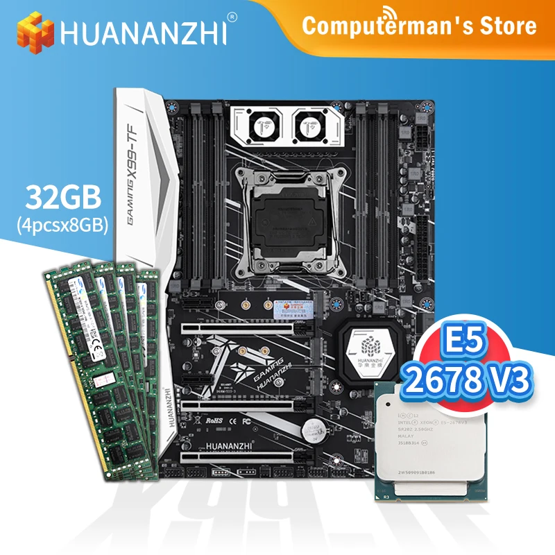 HUANANZHI X99 TF Motherboard combo kit komplet CPU Intel XEON E5 2678 V3 Pomnilnik 4*8G DDR3 RECC 1600 pomnilnik M. 2 NVME USB3.0 ATX