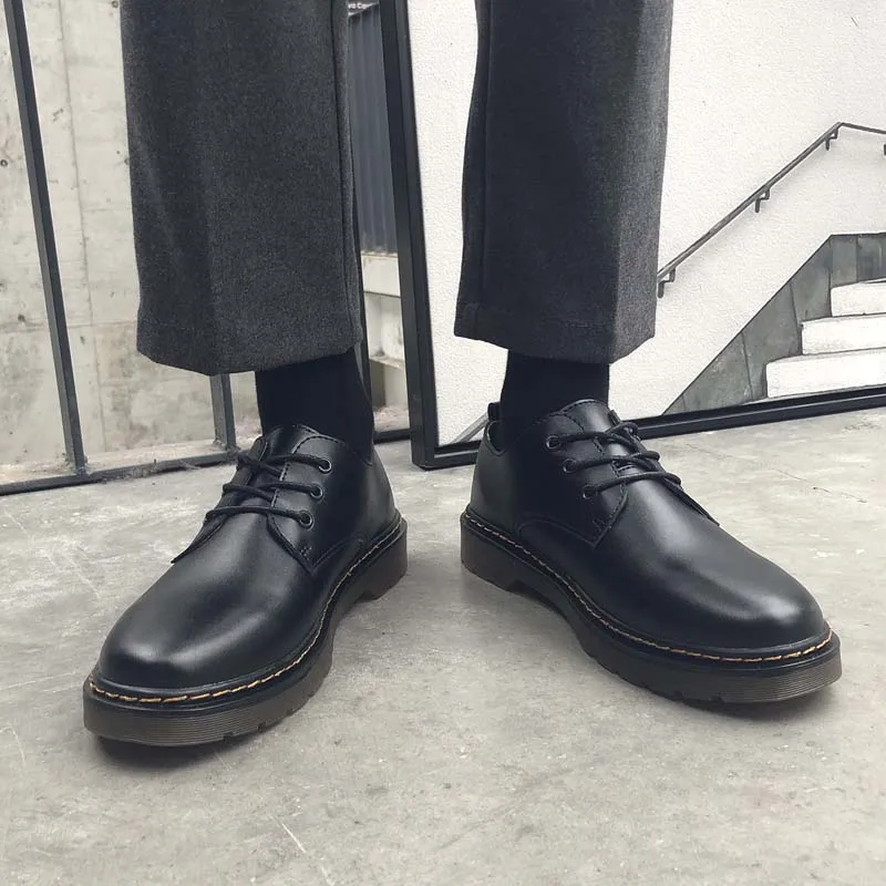 48 Velikost Dnevno ulica moda za moške usnjene čevlje, Britanski stil črni preprost moški čevlji, študenti krog glave usnjeni čevlji