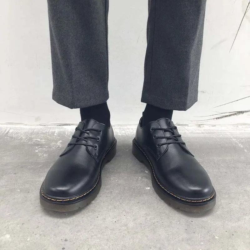48 Velikost Dnevno ulica moda za moške usnjene čevlje, Britanski stil črni preprost moški čevlji, študenti krog glave usnjeni čevlji