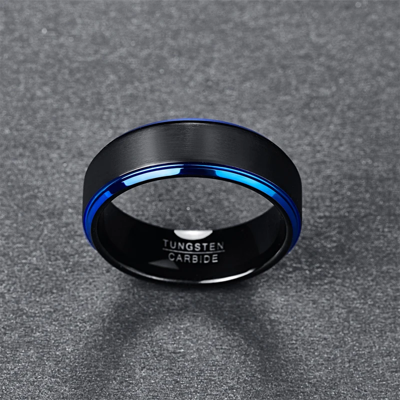 Nuncad 8 MM motnega površine modri korak nanašanje črna volframov karbid Poročni prstan za Ženske, Moške velikosti 7-12