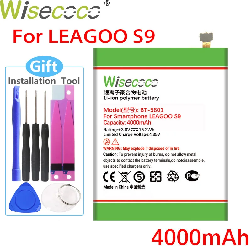 WISECOCO 4000 mah BT-5801 Baterija Za LEAGOO S9 Mobilni Telefon, ki je Na Zalogi, Visoko Kakovost Baterija+Številko za Sledenje