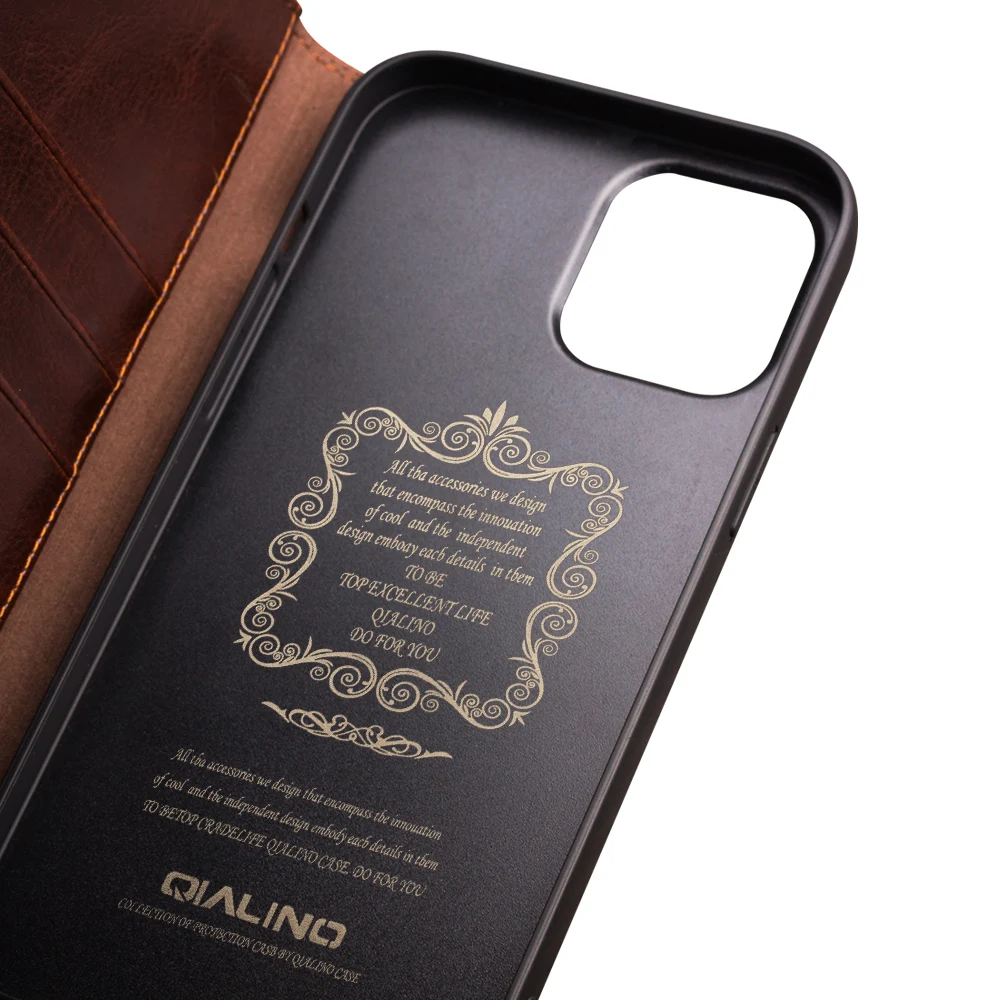 QIALINO Pravega Usnja Flip Case za iPhone 12/12 mini Čisto Ročno Telefon Kritje s Kartice Slotov za iPhone 12 Pro/Pro Max 12