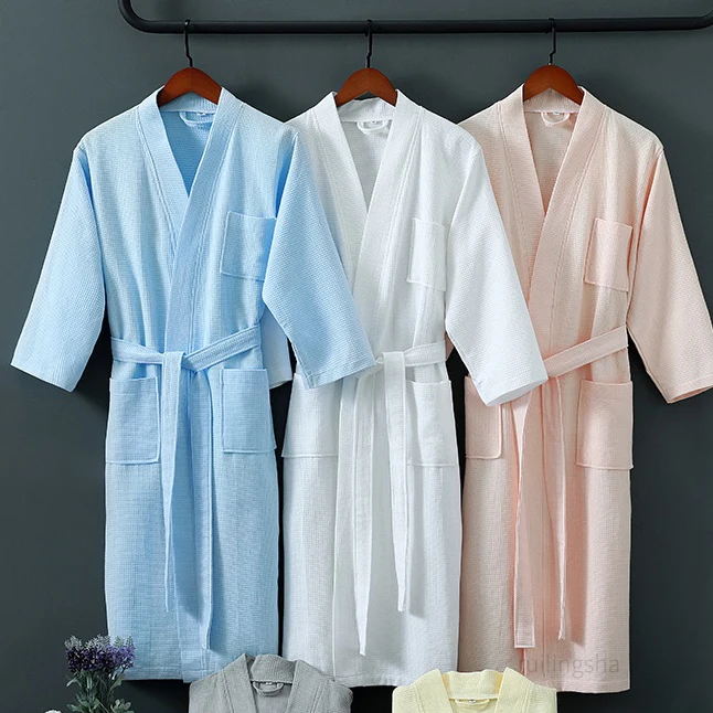 Bombaž Poletje Vaflji Kopalni Plašč Dolgo Hišna Obleke Kimono Moških Kopel Haljo Plus Velikost Ženske Noč Obleka Za Družico Sleepwear