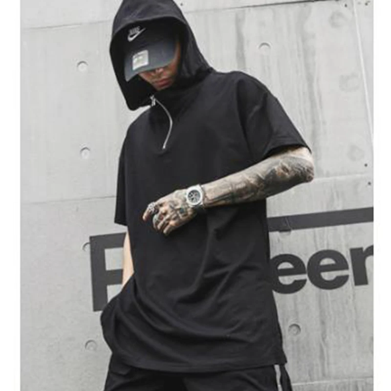 Moški Modni Priložnostne Hooded majica s kratkimi rokavi Moški Visoke Ulične Hip Hop Punk Tee Ulične T Shirt Majica