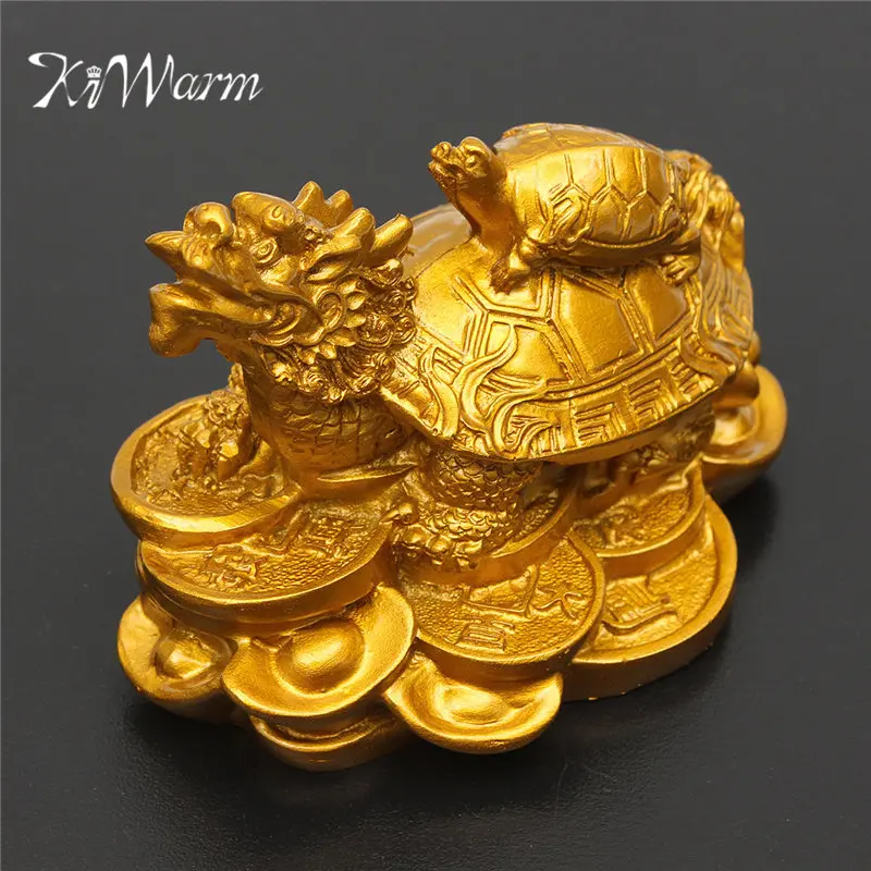 KiWarm Klasična Zlata Smole Feng Shui Zmaj Želve Želva Kip Figur Kovanec Denar, Bogastvo, Okraske Za Dom, Pisarno