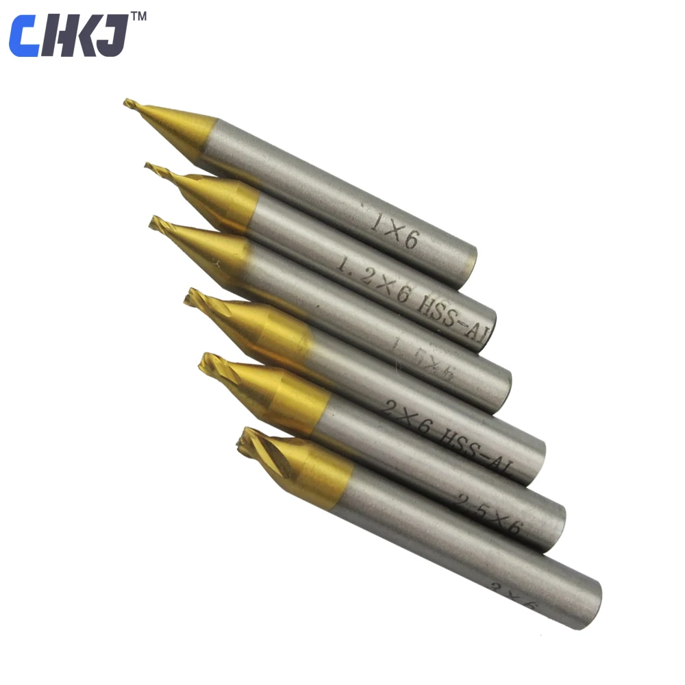 CHKJ 6pcs/veliko 1.0-3.0 mm HSS Titana Koncu Rezkanje Rezalnik Graviranje Rob Cutter CNC Usmerjevalnik Bitov End Mill Drill Bit za Izklop Stroja