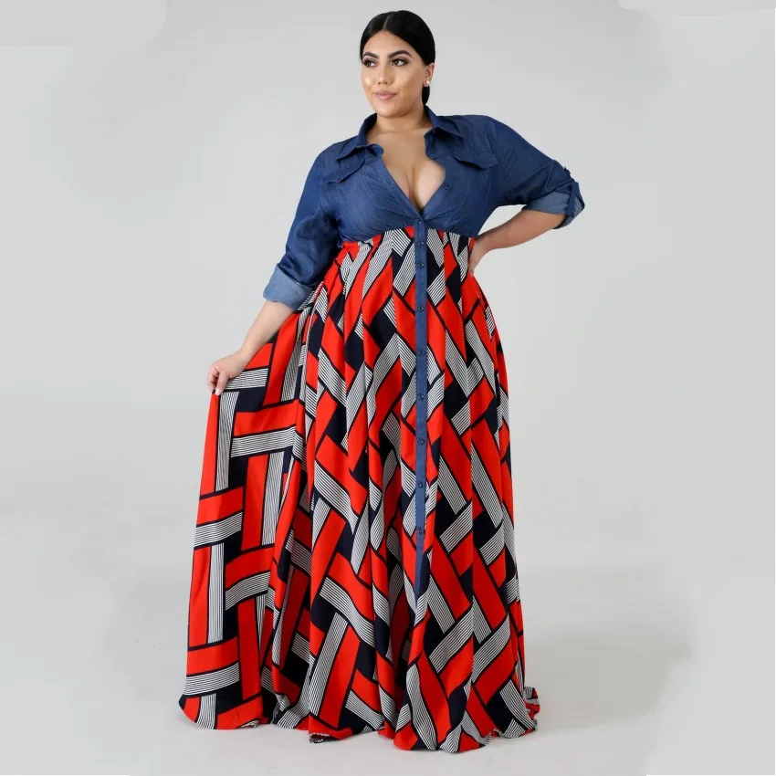 3XL 4XL Plus Velikost Afriki Trendovska Oblačila Trak Natisnjena Dolg Rokav Maxi Obleka Ženske Jeseni Dolgo Haljo Stranka Afriške Obleko