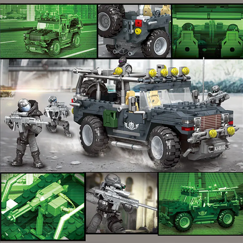 WW2 Serije Vojaško Dolžnost, Mini SWAT Jeep Avto Soliders Številke Vojske Orožja, Pištole Določa Model Gradnike Modela Lutke Opeke Kit