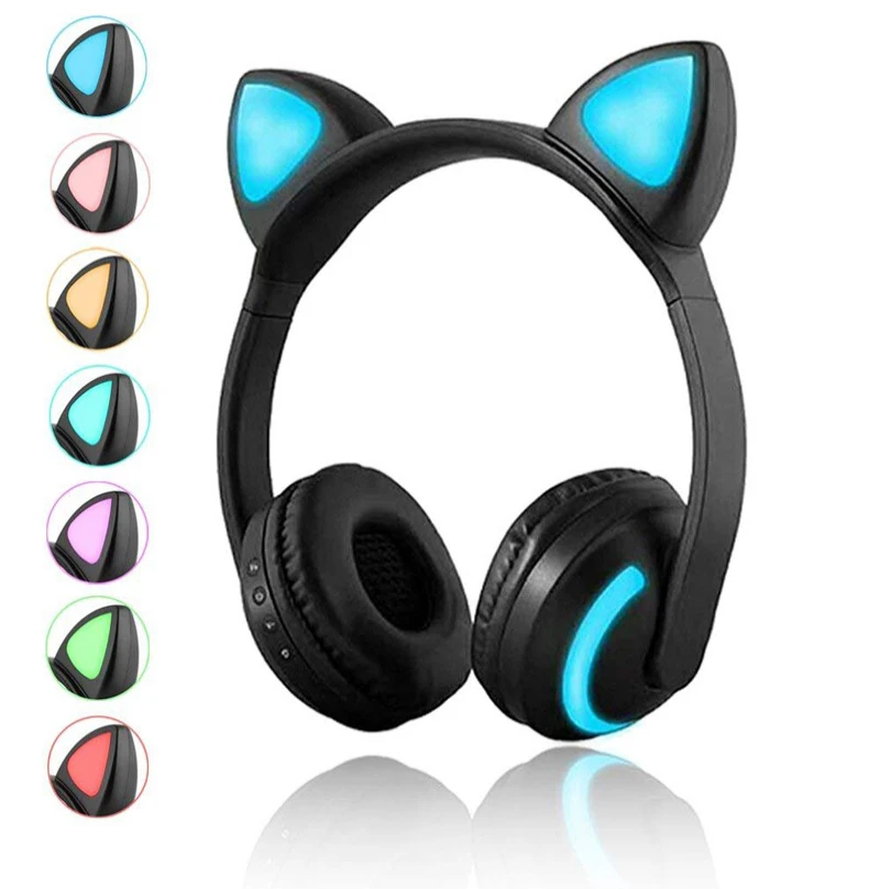 Luštna Mačka Slušalke Bluetooth Brezžične Uho Slušalke Utripa Žareče slušalke LED luči Gaming Slušalke Slušalke Za Dekleta