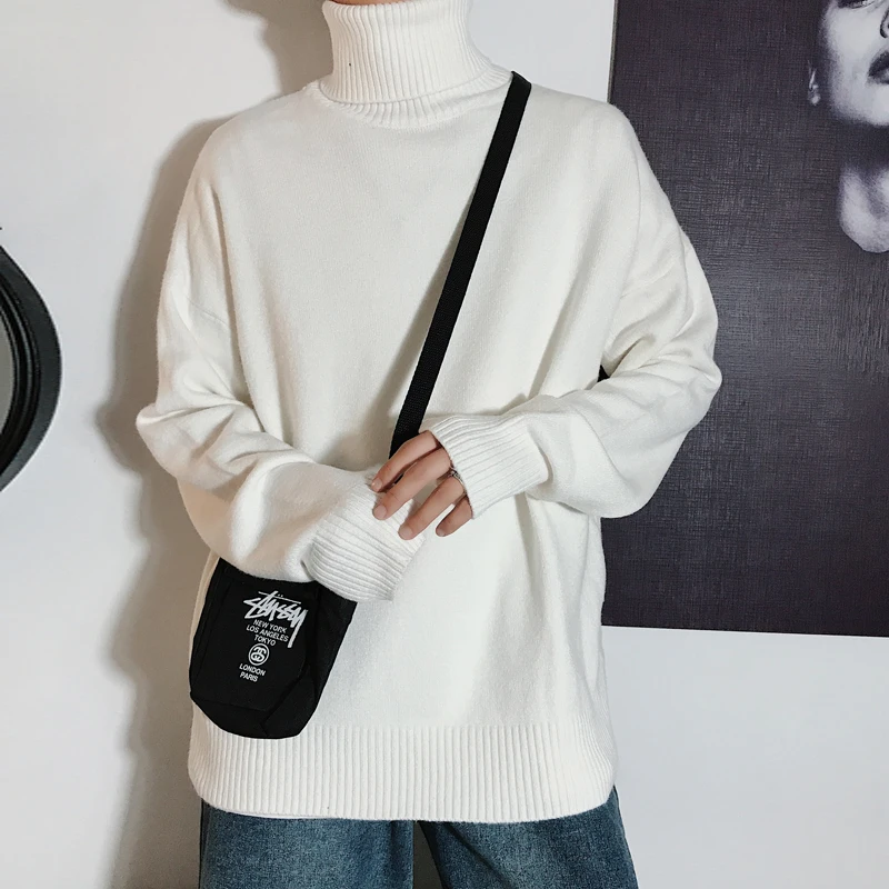 Moški Puloverji Turtleneck Preprosta, Vse-tekmo Svoboden Harajuku Elegantna korejski Mens Oblačila Pletenje Visoke Kakovosti Priložnostne Moda Puloverji