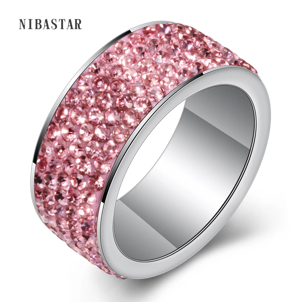 Novi & Fashion Ženske Silver Plated Rose Pink Kristalno Poročne Zaročni Prstan Velikost 5.5,6,6.5,7,8,9