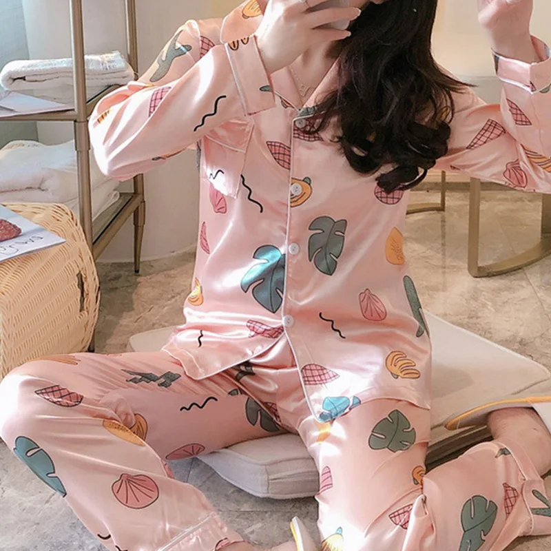Dolg Rokav Pižamo Jeseni Ledu Svile Dolg Rokav Risanka Tiskanja Hlače Obleko Tiskanje Moda Pižame Nastavite 2020