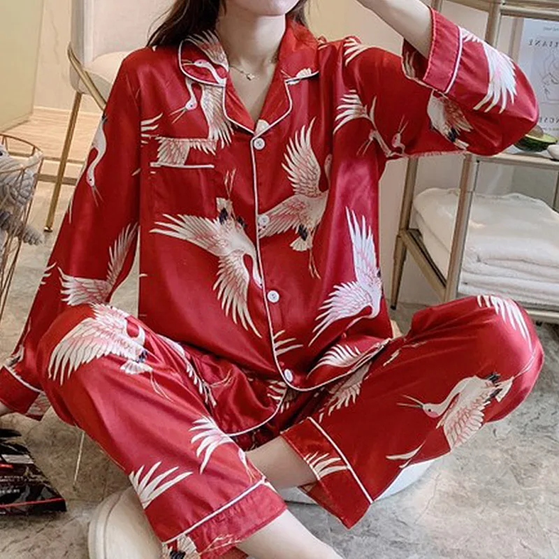 Dolg Rokav Pižamo Jeseni Ledu Svile Dolg Rokav Risanka Tiskanja Hlače Obleko Tiskanje Moda Pižame Nastavite 2020