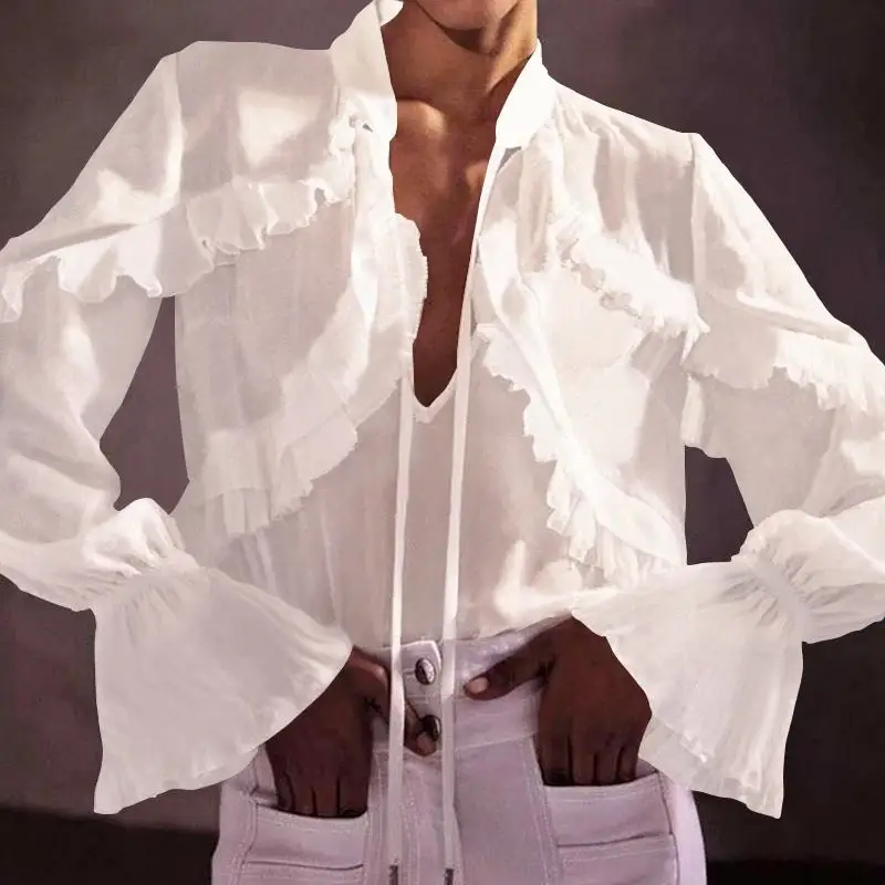 Celmia 2021 Moda Majice Ženske Jeseni Dolgo Flare Rokav Priložnostne Bluzo Ruffles Vrhovi Lok Kravato Svoboden Blusas Femininas Plus Velikost