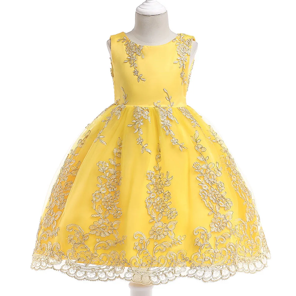 Evropski In Ameriški Otroci Oblačila Dekle, Princesa Obleko Zlata Nit Vezene Poročno Obleko Cvet Otroci Obleke Za Dekleta