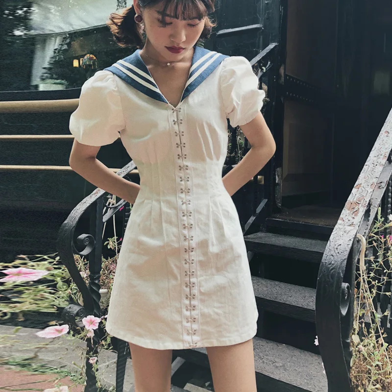 Poletje Ženske Obleke Japonski Dekle Mori Mornarice Slog Elegantna Sponke Sweet Oblačenja Za Dekleta Mornar Ovratnik Lep Ženska Oblačila