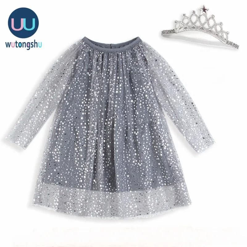 Baby Girl Oblačenja Z Crown Princess 1-8 Let Stranka Dekliška Tunika Obleka Otroška Oblačila Haljo Fille Sijoče Otroci Obleko Božič