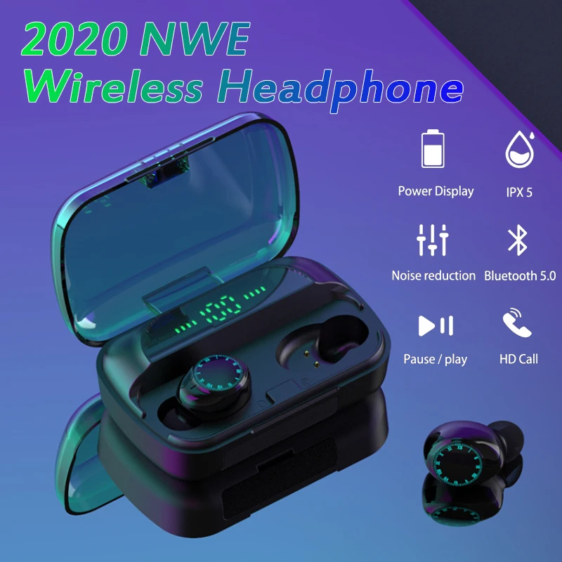 TWS Bluetooth 5.0 Slušalke Polnjenje Polje 9D Stereo Šport Nepremočljiva Čepkov Slušalke Z Mikrofonom Čepkov Slušalke