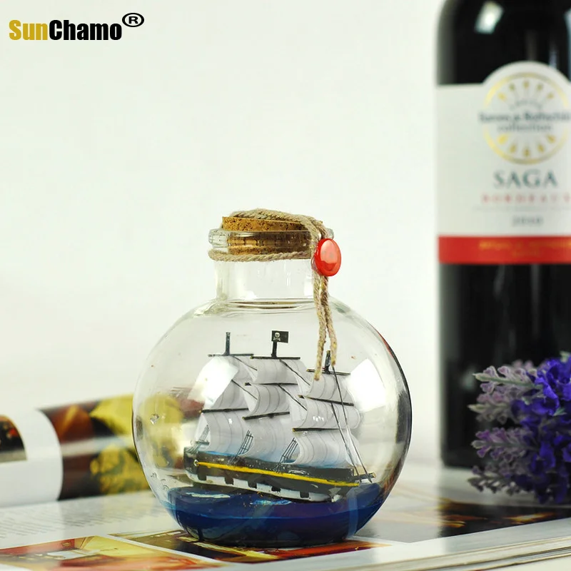 Mediteranska piratsko ladjo, ki pluje steklenic majhen kozarec, ki želijo steklenico plute, darila, obrti Art collection