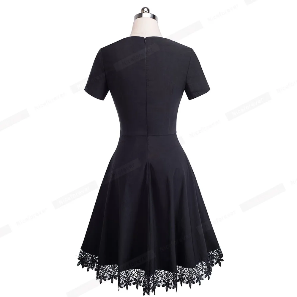 Lepo-vedno Elegantno Vezenje Črne Čipke Obleke Kratek Rokav Swing Flare Ženske obleke btyA032