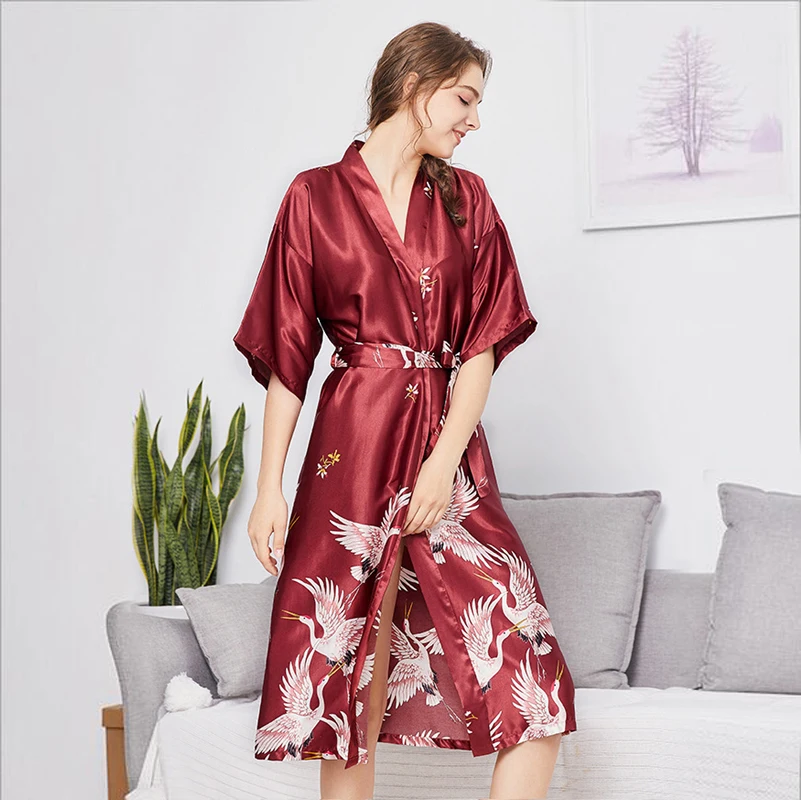 Seksi Črna Moda za Ženske Kimono Plašč Poletje Lady Rajon Kopalne Obleke Yukata Nightgown Sleepwear Sleepshirts Velikost M-XXL