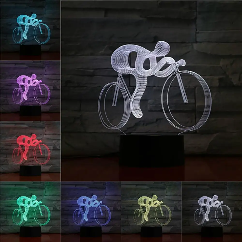 3D LED Kolesarjenje Lučka 7 Barv Ozračja Osvetlitev Lamparas Barve Bulbing Senzor Nočna Fantje Ljubimec Darila Spalnica Desk Dekor