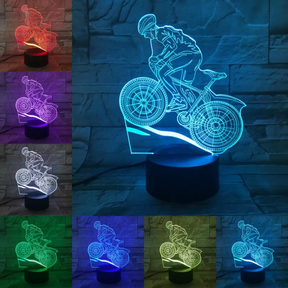 3D LED Kolesarjenje Lučka 7 Barv Ozračja Osvetlitev Lamparas Barve Bulbing Senzor Nočna Fantje Ljubimec Darila Spalnica Desk Dekor