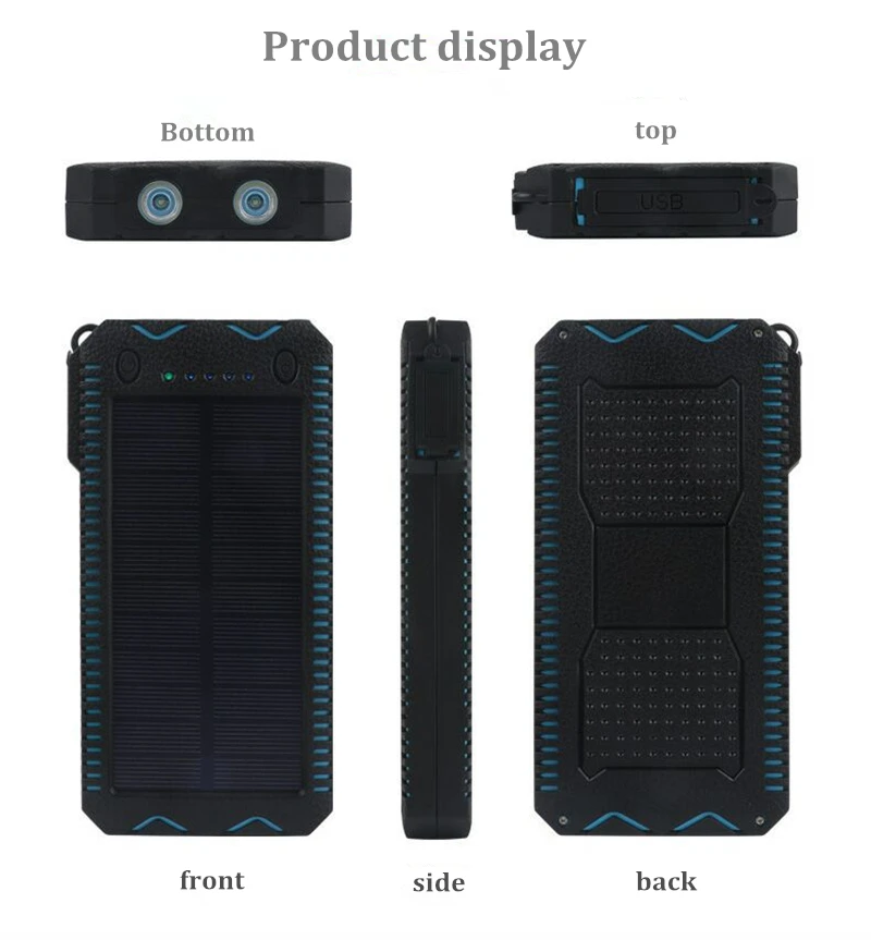 Solarni Polnilnik Nepremočljiva Moč Banke 20000mAh Sončne dvoje Vrat USB, Zunanji sončne in plug-in za Pametni telefon z LED Luči