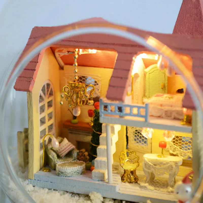 DIY Stekleno Kroglo Lutka Hiša Model Gradnjo Kompleti Lesene Mini Ročno izdelan Miniaturni Lutke Igrače Darilo za Rojstni dan -Lolita Sanje Domov