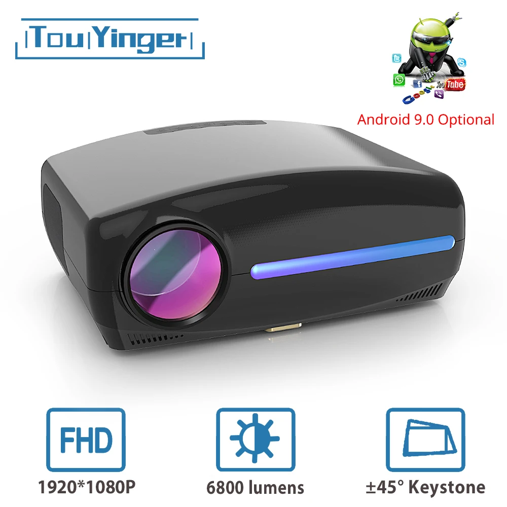 Touyinger S1080 C2 Polni 1080P HD LED Projektor ( 4K video Android 9 Wifi neobvezno) Smart Home Theater AC3 200 palčni 4D Keystone