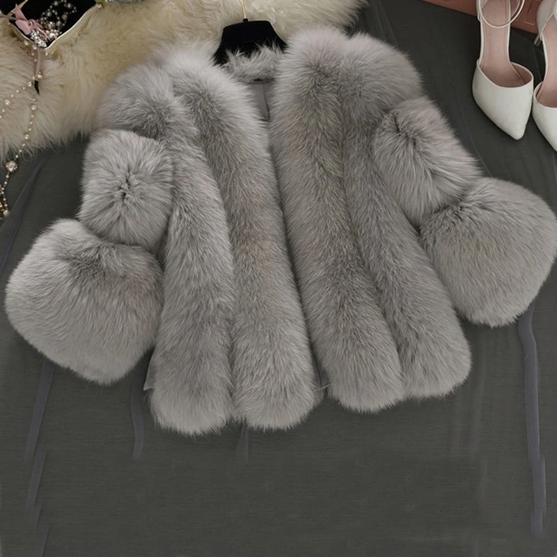 ženske fur coat ženska jakna za ženske velikosti lisica krzno umetno krzno umetno krzno plašč zimski plašč proge faux kotlovec suknjič