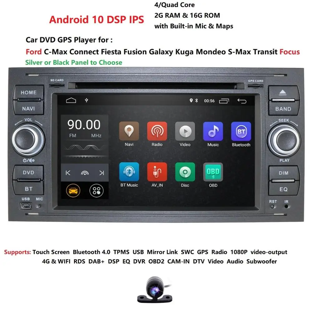 1080P HD IPS Android 10.0 DSP Avto Večpredstavnostnih Za Ford Kuga Mondeo Tranzit Poudarek priključite C/S Max Wifi DVR DAB TPMS vgrajeno map