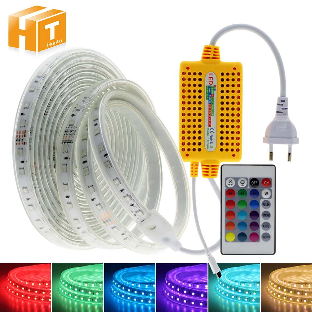 220V RGB LED Trakovi, RGB / Dvojno belo Modre barve z IR Daljinski upravljalnik Nepremočljiva Zunanji Uporabi Prilagodljivo Luči LED Trakovi.