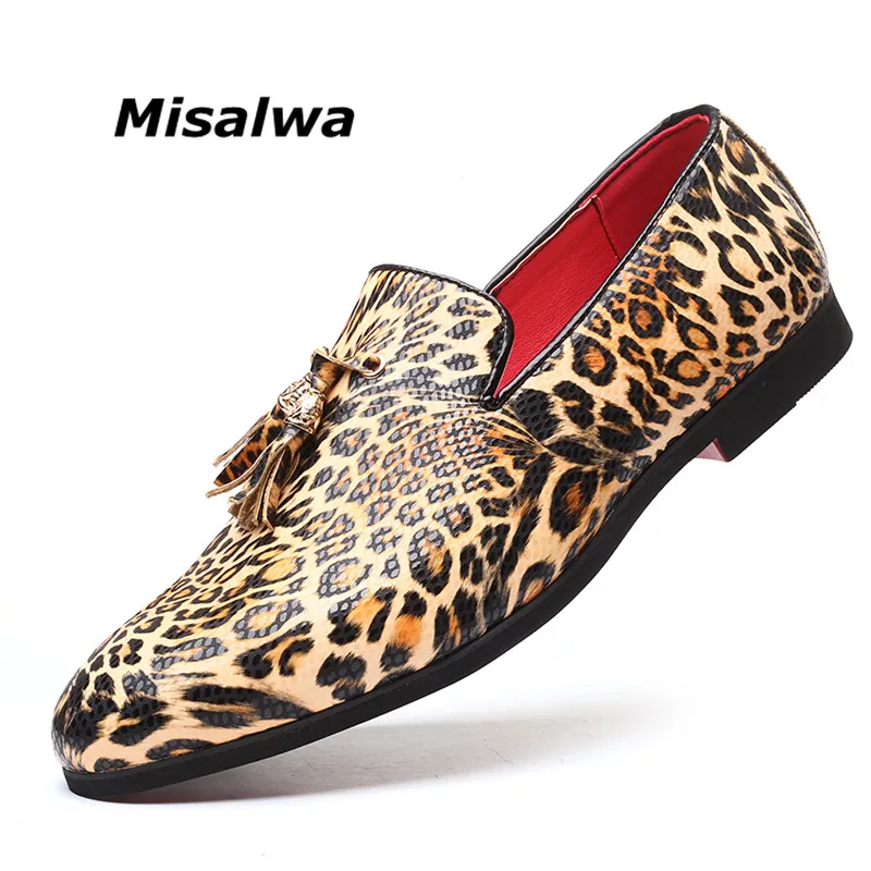 Misalwa Leopard Vzorec Trendy Moških Stanovanj Tassel Priložnostne PU Usnje Loafers Summer Party Klub Elegantna moška Loafers Oversize 38-48