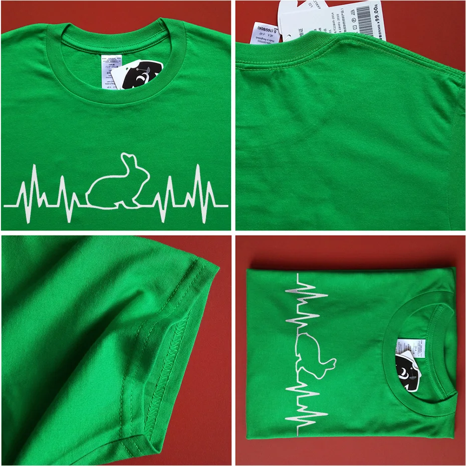 Moda 16 Barv Bombaž Tshirt Zajec srčni Utrip Tiskanja Ženske T-shirt Harajuku Priložnostne Smešno T Shirt Unisex Vrhovi Tees XS-3XL