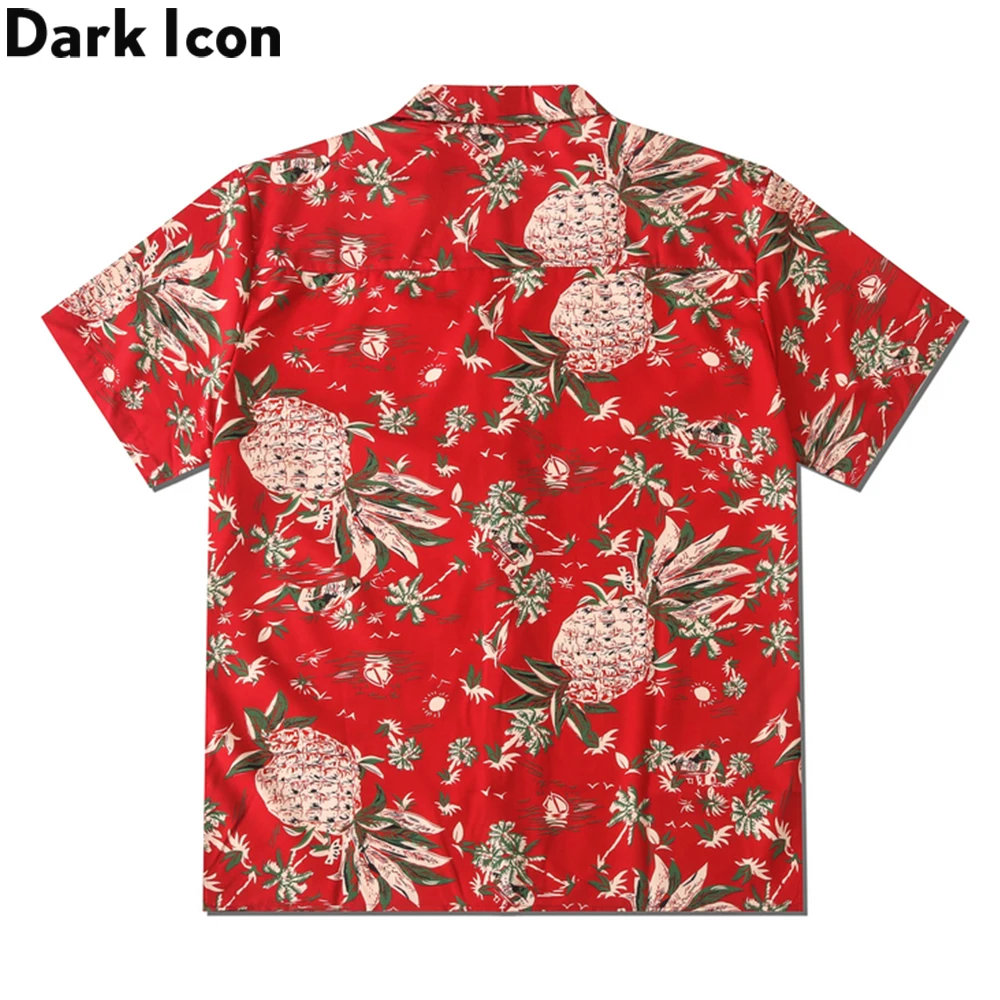 Temno Rdeča Ikona Hawaiian Rokavi Moški Kocka Ovratnik Letnik Ulica Majica Poletne Majice za Človeka