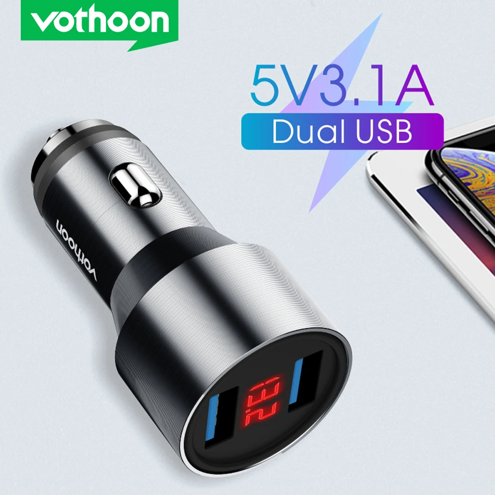 Vothoon LED Zaslon Dual USB Avto Polnilec 3.1 Hiter Avto Adapter Za iPhone, Samsung USB Avto Polnilec Mobilnega Telefona Polnilnik