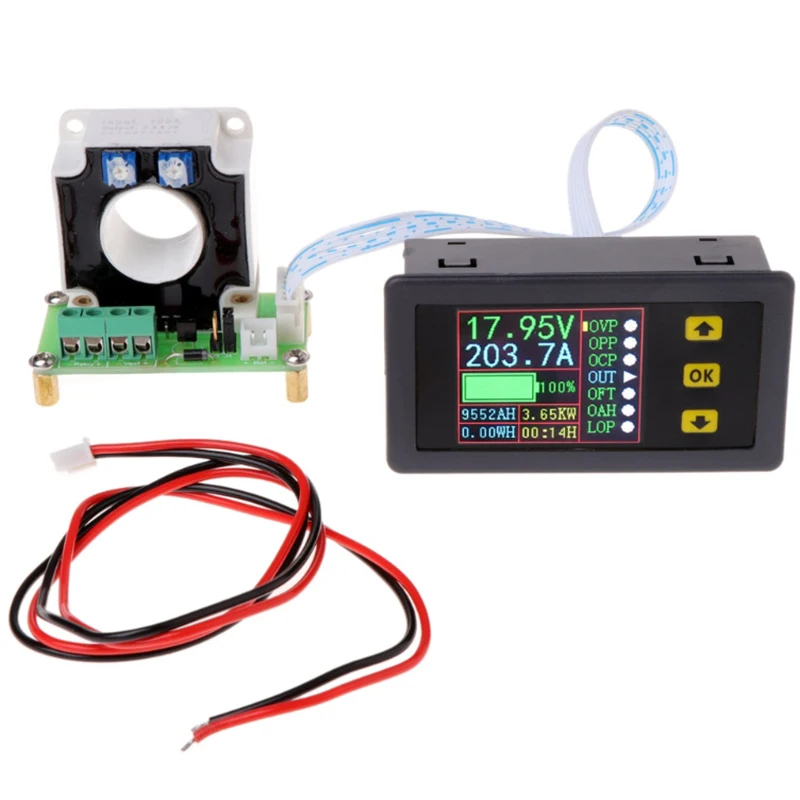Digitalni Multimeter Dc 0-90V 0-100A Voltmeter Ampermeter Moč Monitor W Hall Senzorja Večnamensko Dvosmerna Meter