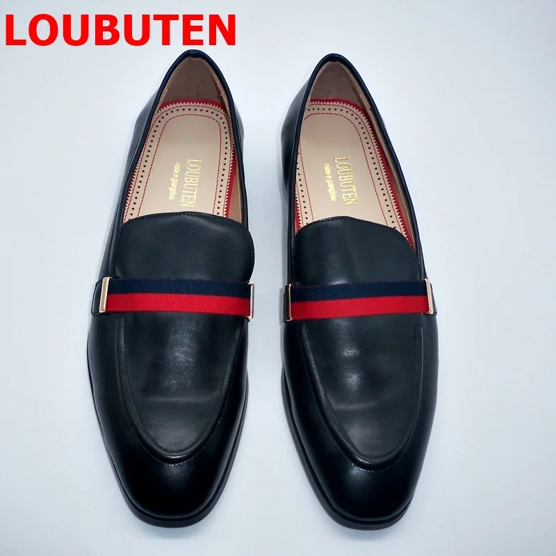 LOUBUTEN Nov Modni Črno Mehko Pravega Usnja Loafers Moških Zdrsne Na Priložnostne Čevlji Luksuzni Vožnjo Čevlji za Moške Stranka Obleko Čevlji