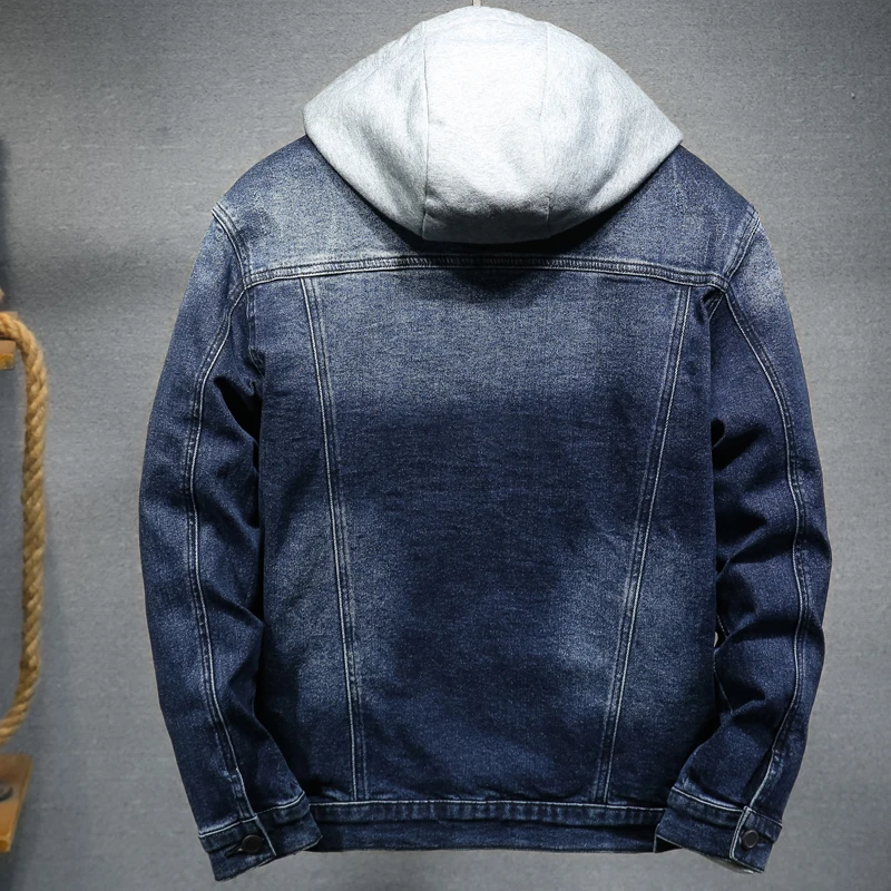 2020 Hooded Bombaž Linijskih Denim Jakets Moških Zimskih Denim Coats Jean Jopiči Nove Modne Moške Outwear Priložnostne Denim Coats M-4XL