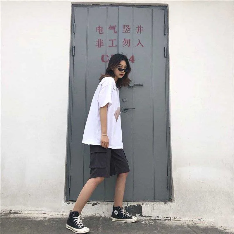 NiceMix Hip hop priložnostne žep cargo kratke moda Ulzzang Vintage new velikosti svoboden ženski Ameriški par Harajuku hlače