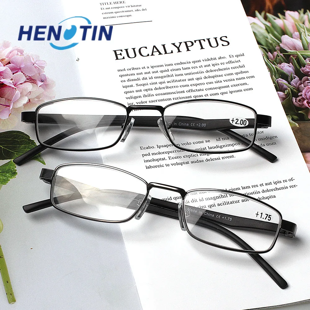 Henotin Moške Kvadratnih Obravnavi Očala Kovinski Poslovnih Daljnovidnost Očala (Dioptrije: 0~+600)