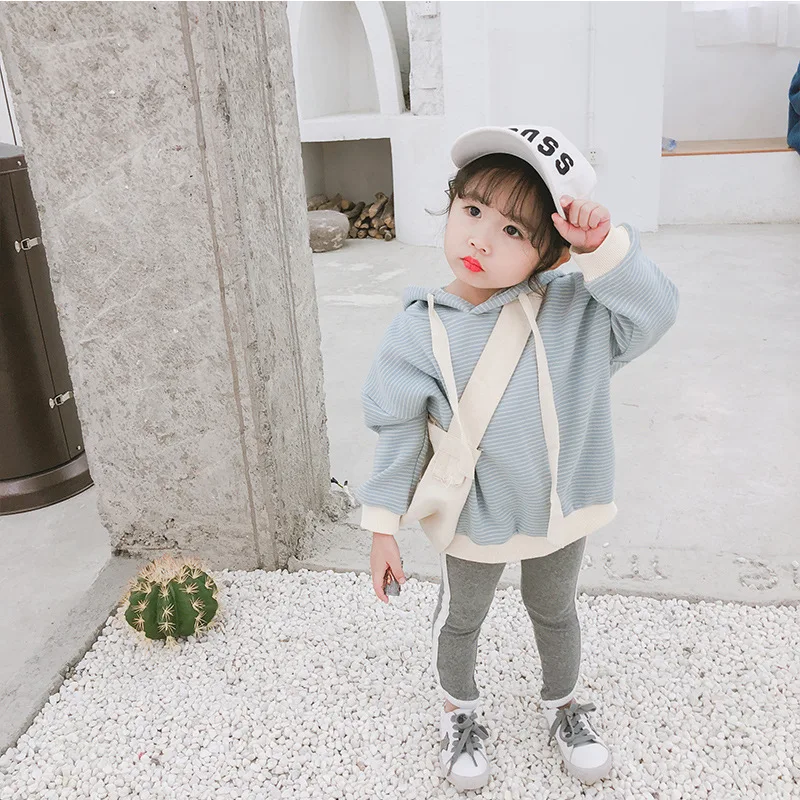 2019 Pomlad Nov Prihod v korejskem slogu bombaž svoboden prugasta vse-tekmo priložnostne moda kapičastih pulover s kapuco za cute sweet baby dekleta