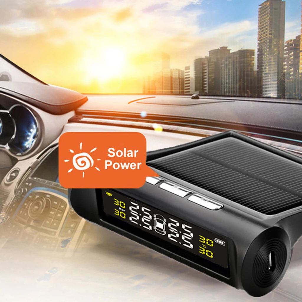 TPMS Sončne Energije Avto Tlaka v Pnevmatikah Alarm Monitor Sistem, Digitalni LCD Realnem času Prikaže Auto Varnostni Alarmni Sistemi Tlak Pnevmatik