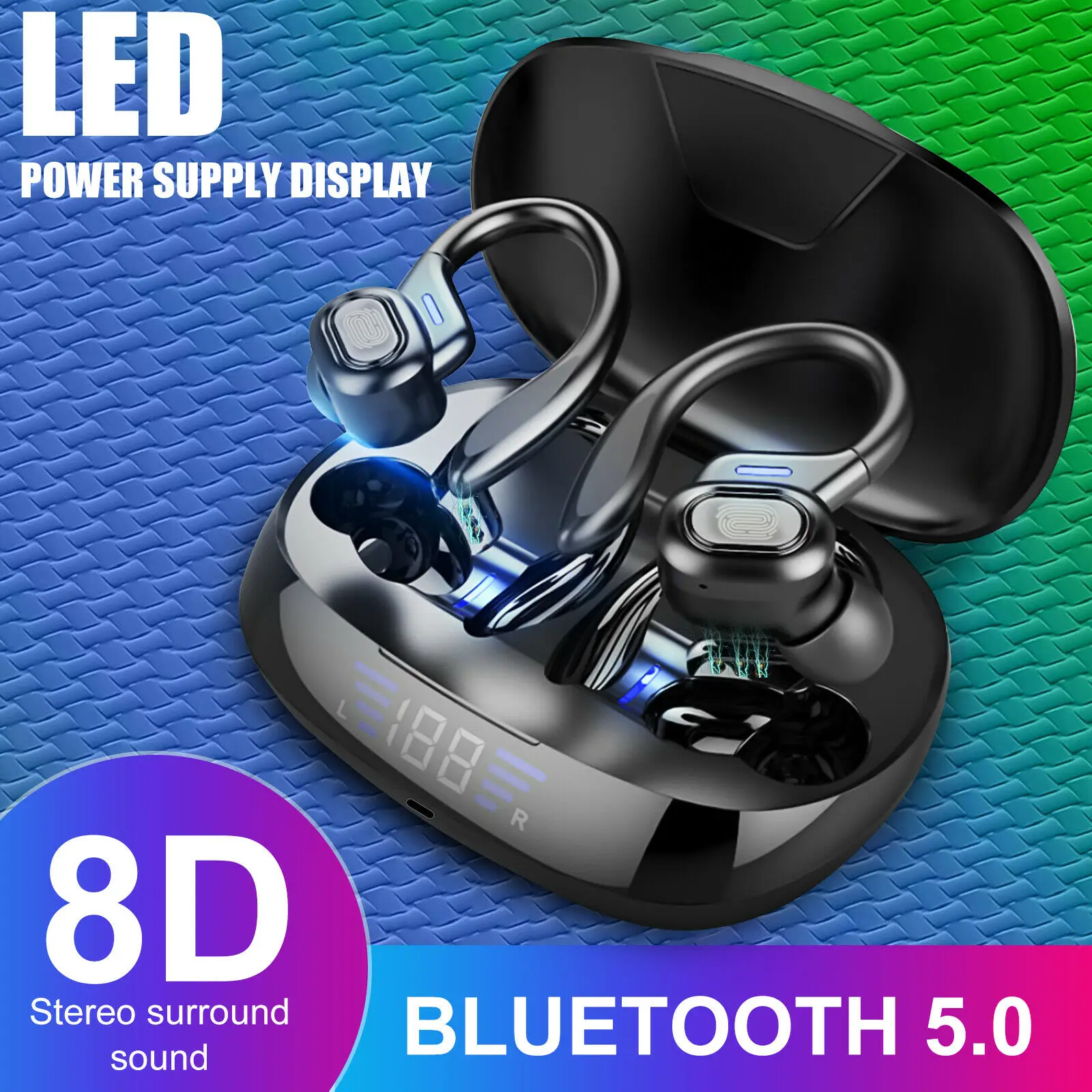 Bluetooth 5.0 Slušalke TWS Brezžični Čepkov Slušalke 8D HD Stereo Surround Slušalke Ear Kavljem Touch Kontrole (Hands-Free