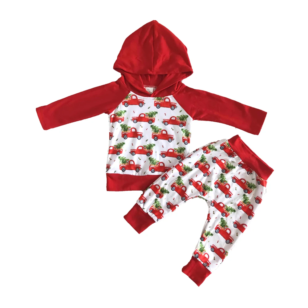 Nov prihod otroke Božič obleko fant hoodie jakna in hlače 2 kos set malčka fant tovornjak in drevo vzorec obleko