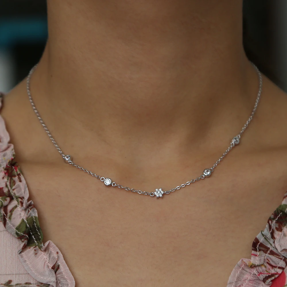 5pcs cz čar tlakovane drobne okrogle verige ogrlica z rose zlata barva srebrna barva prekrita postaja verige ogrlica za lady darilo