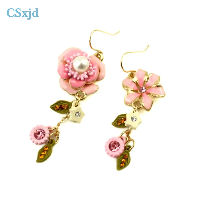 CSxjd ročno Emajl roza cvet ogrlice uhani in zapestnica Ženske, nakit set