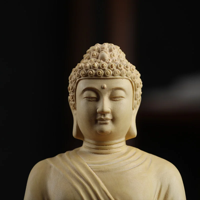 Šimšir 20 cm Amitabha Bude, Kiparstvo Lesa Carvinga Sakyamuni Kip Čaščenja Doma Dekor