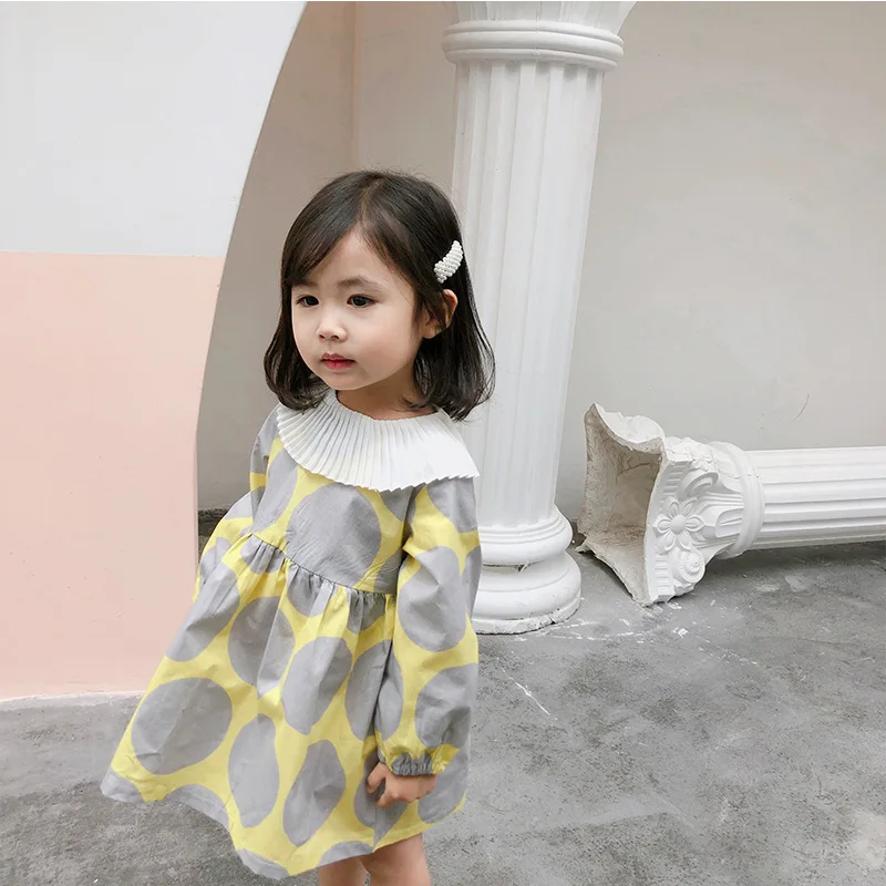 2019 Pomlad Nov Prihod v korejskem slogu dot vzorcem princesa dolg rokav vse-se ujemajo z obleko z lepo ovratnik za sweet baby dekleta